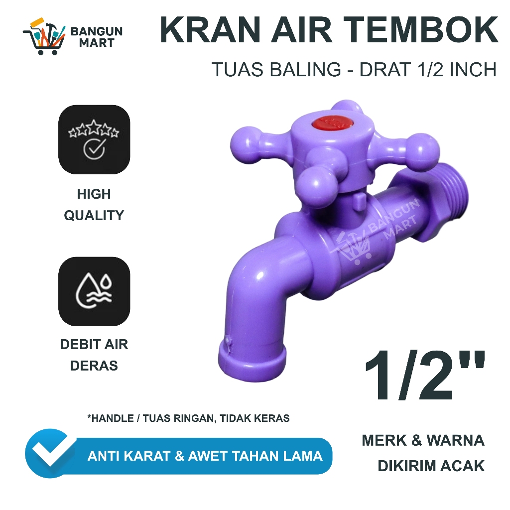 KRAN TEMBOK AIR BALING BIASA STABILO 1/2 INCH MURAH KUAT / Kran Air Plastik Warna STABILO BALING BIA