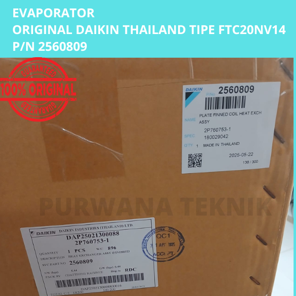EVAPORATOR ORIGINAL DAIKIN Thailand tipe FTC15NV14 / FTC20NV14 / FTC25NV14 / FTC35NV14 / FTC50NV14