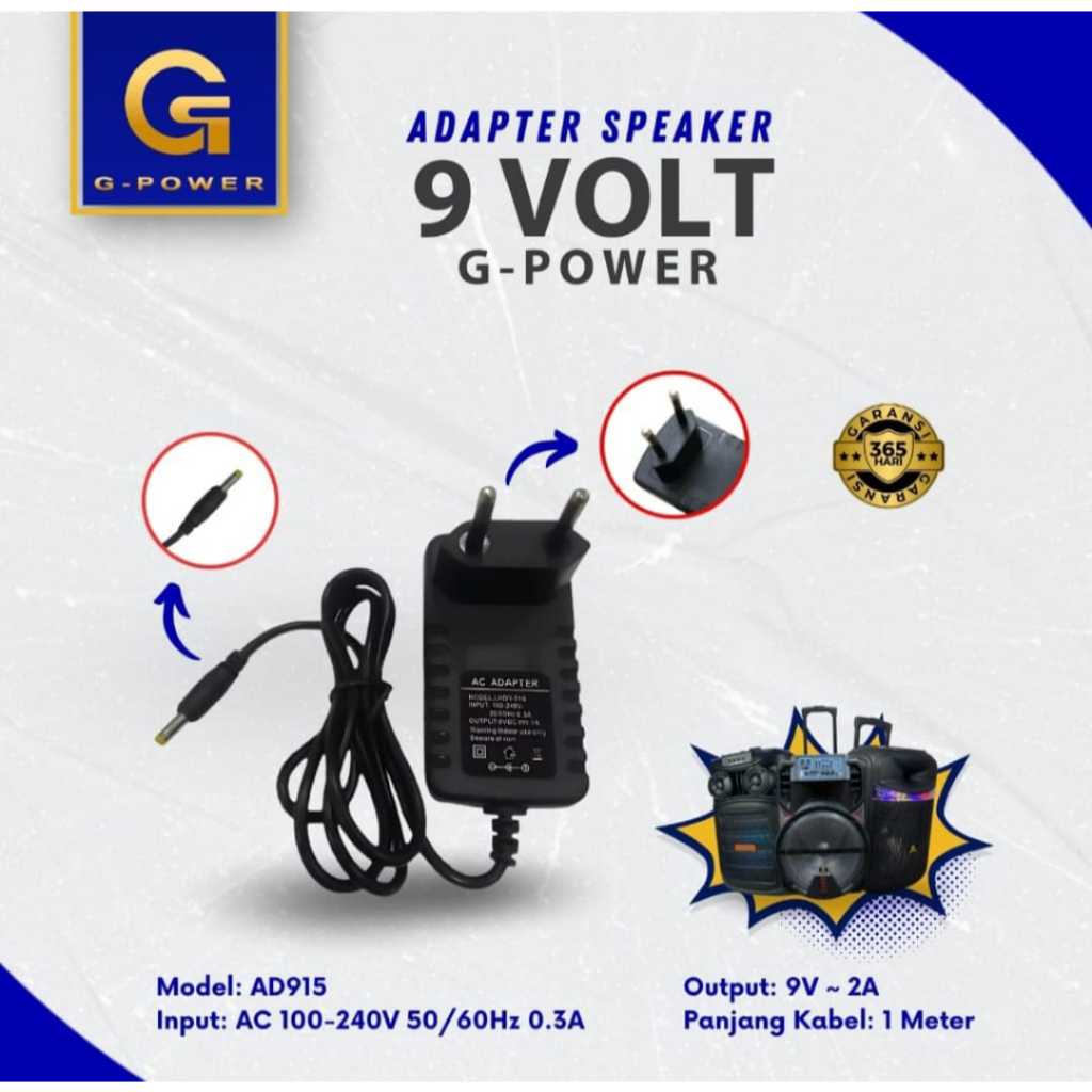 ADAPTOR SPEAKER 9 VOLT AD915 GPOWER ADAPTOR CHARGER