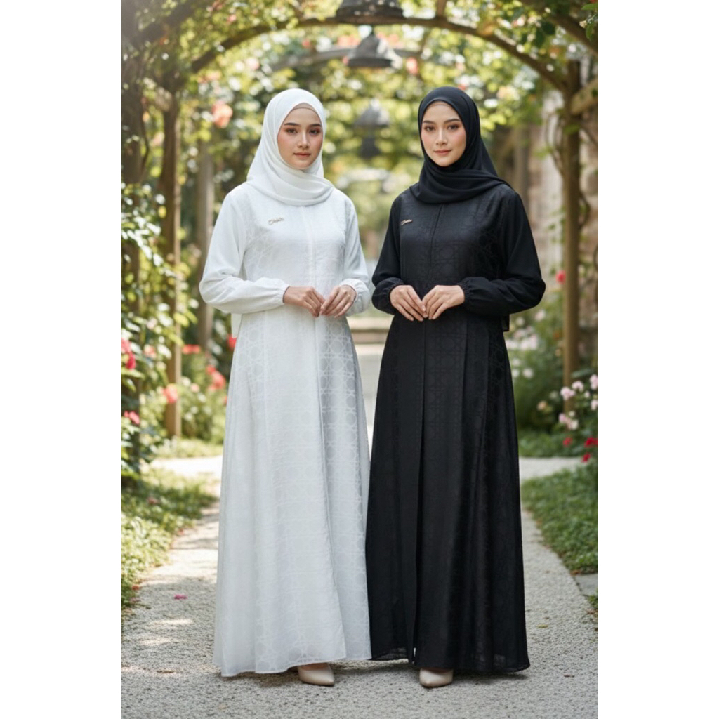 TIARA DRESS Silk dress gamis hitam putih
