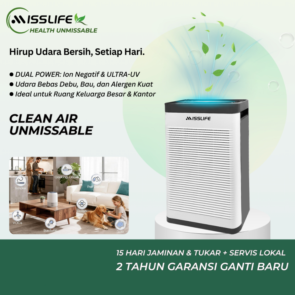 Miss Life One Home Air Purifier Pembersih Udara Kamar Tidur dengan HEPA Filter