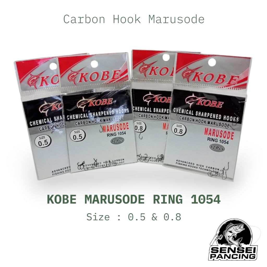 Mata Kail Pancing Kobe Type Marusode ring 1054 Carbon Hook  size kecil 0.5 & 0.8 isi 12pcs