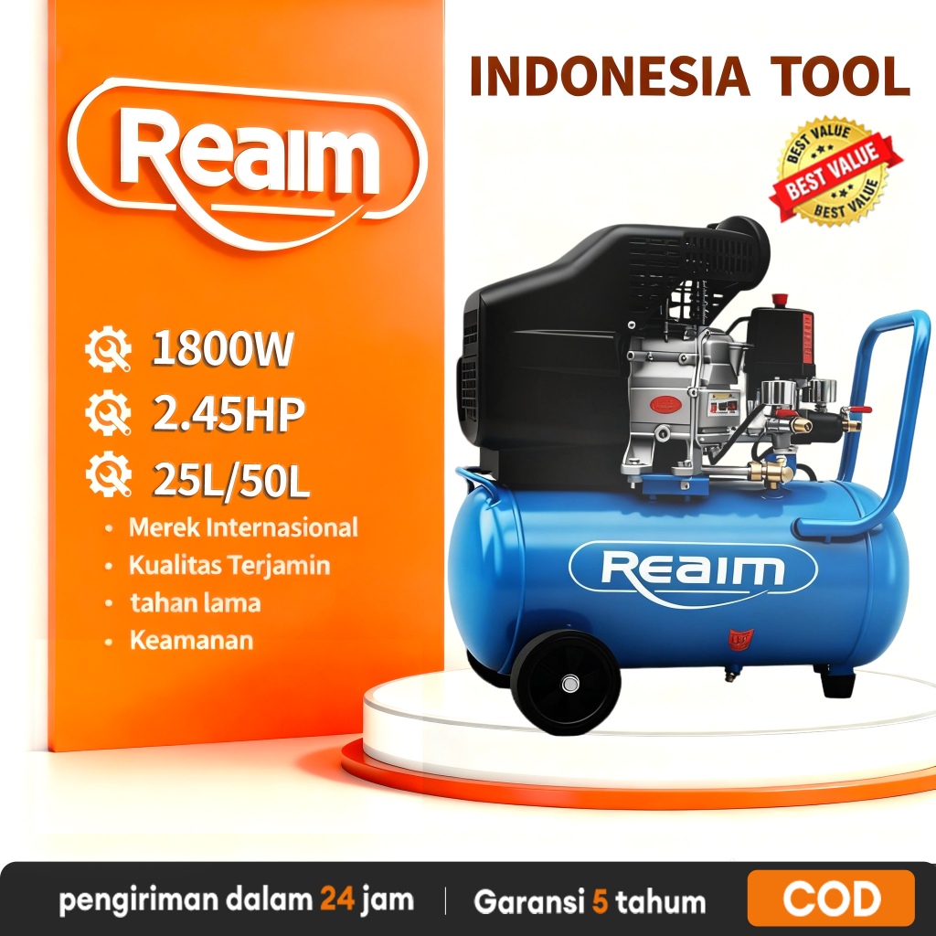 Reaim Kompresor Angin Listrik 50L 2.04HP Kompresor Listrik Mesin Kompresor Listrik