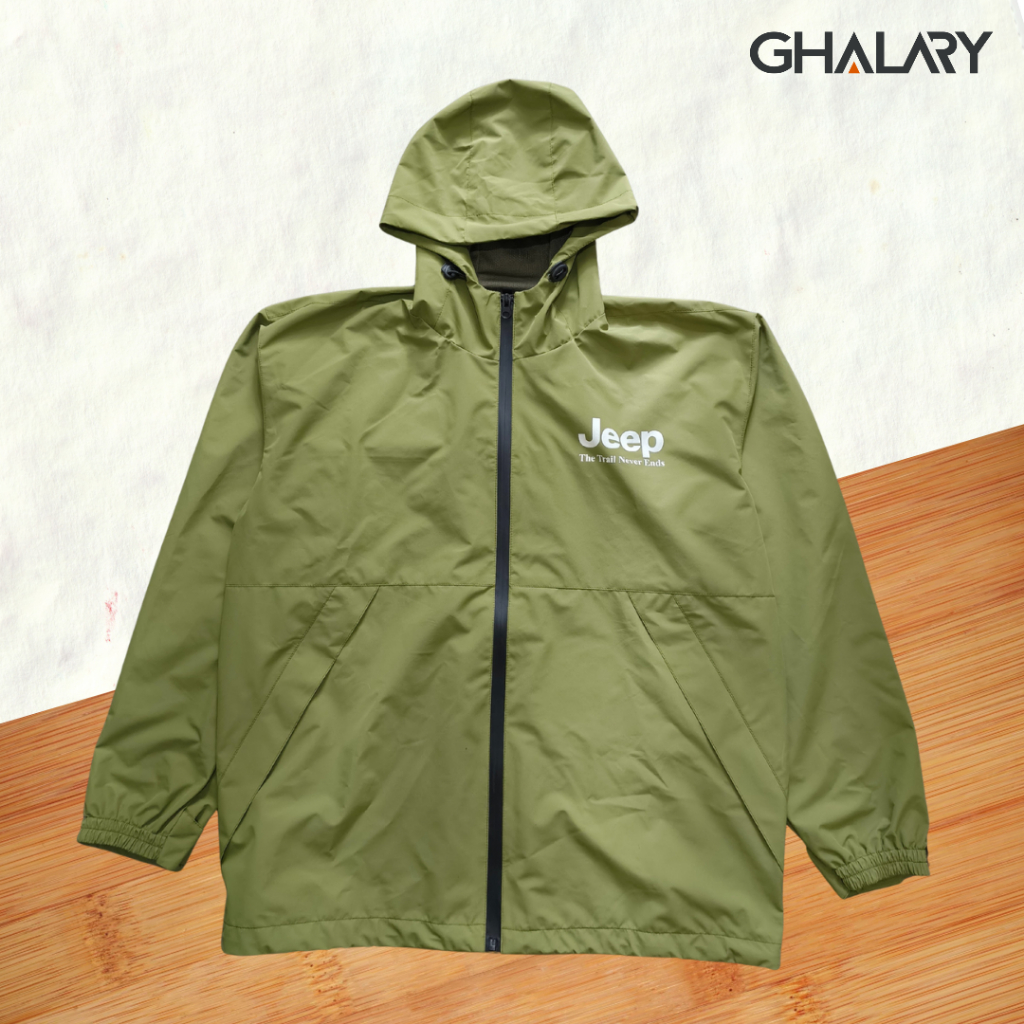 Jaket JEEP Windbreaker Taslan Goretex Anti Air Waterproof Hoodie – Outer Pria Wanita | Jaket Harian 