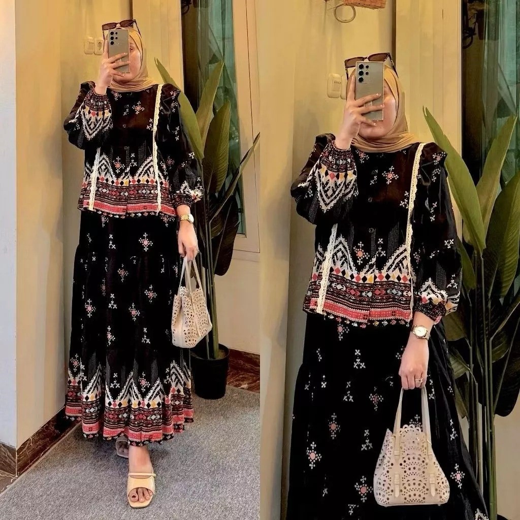 WAWA Zayna set rok kombinasi renda rayon // setelan rok rayon // setelan wanita // one set motif ray