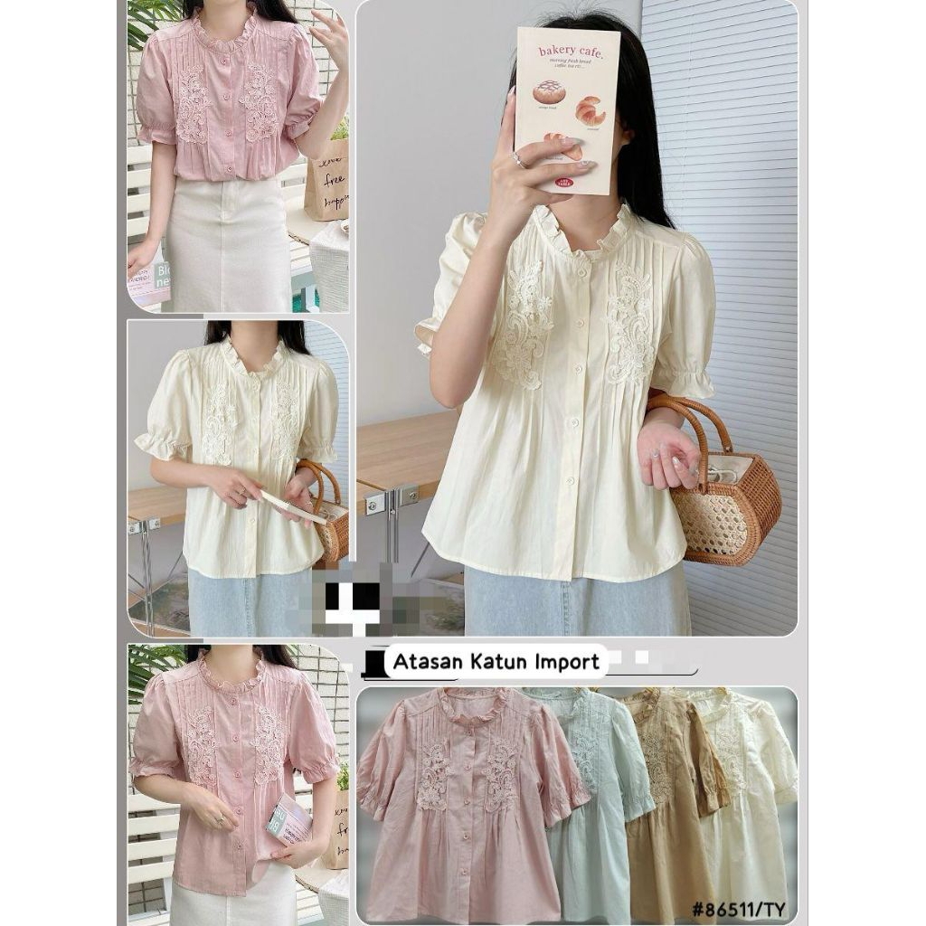 Baju Atasan Katun Import Premium konbinasi Brokat  mewah namun kesan Minimalis