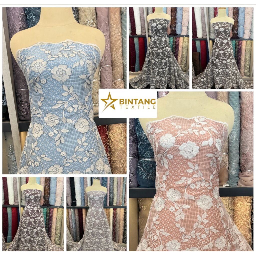 Kain tile brokat bordir Prada two tone Heina / bahan gamis kebaya tunik atasan outer