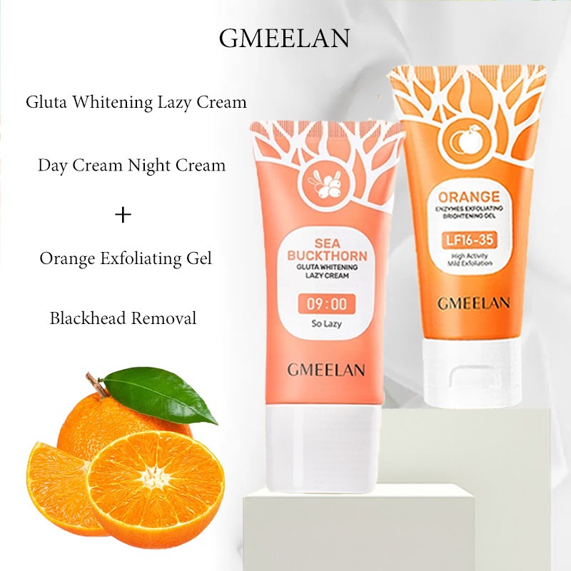 [HOT] 2pcs skincare set Orange Exfoliating Gel 50g Gluta Whitening Lazy Cream 30g Krim Malas Krim CC