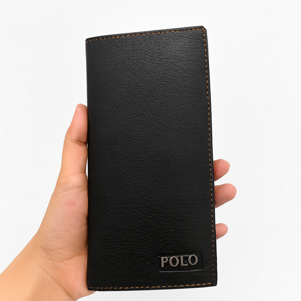 Dompet Pria Panjang POLO Kulit PU Premium 8 Slot Kartu – Dompet Panjang Hitam Elegan