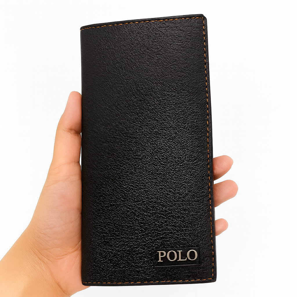 Dompet Pria Panjang POLO Kulit PU 8 Slot Kartu – Dompet Panjang Hitam Model Slim