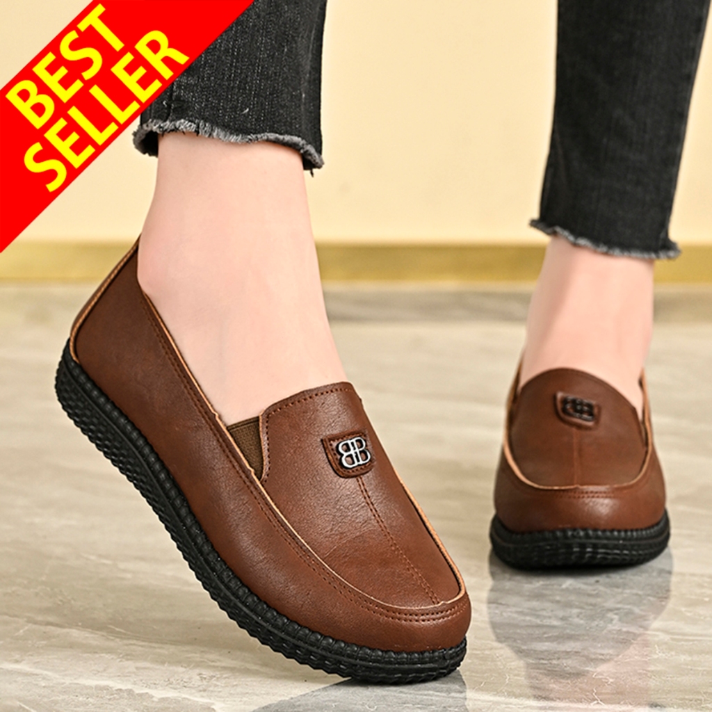 QINGSHUI Sepatu Wanita Flat Loafer Kulit Kasual Fashion Wanita Sepatu Kerja Nyaman