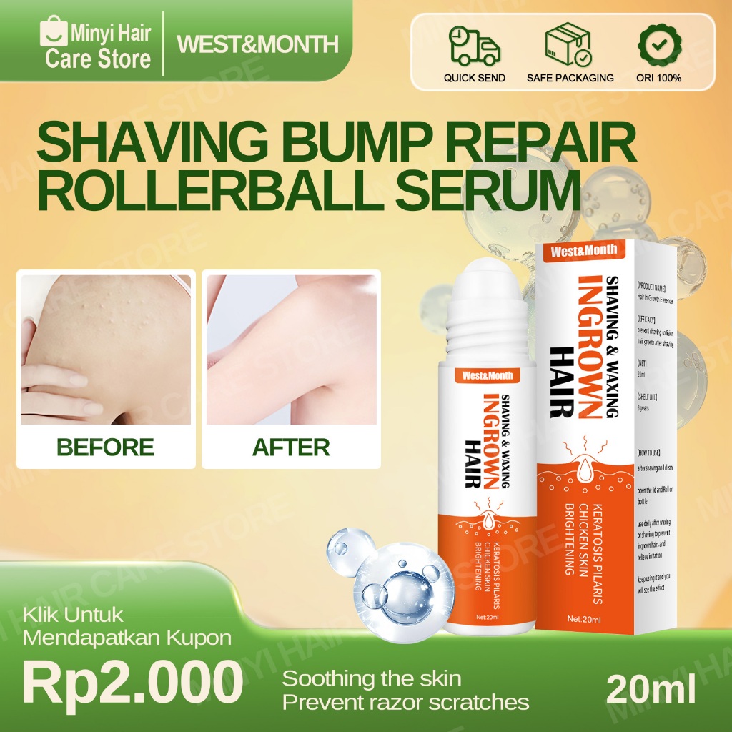 West&Month Shaving Bump Repair Rollerball Serum 20ml Shaving & Waxing Ingrown Hair Serum Treats& Pre