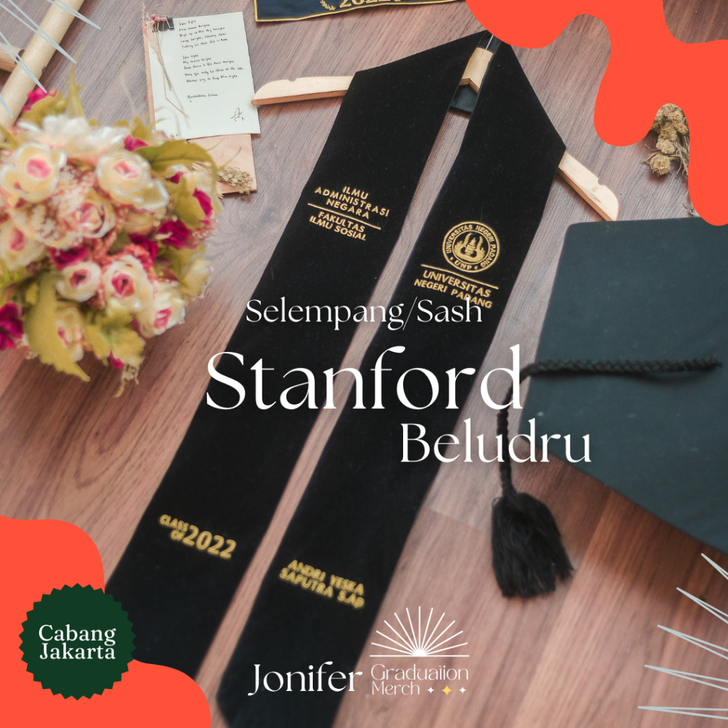 Selempang Wisuda Leher Bordir / Selempang Wisuda Stanford - Bahan Beludru Premium - Graduation Sash