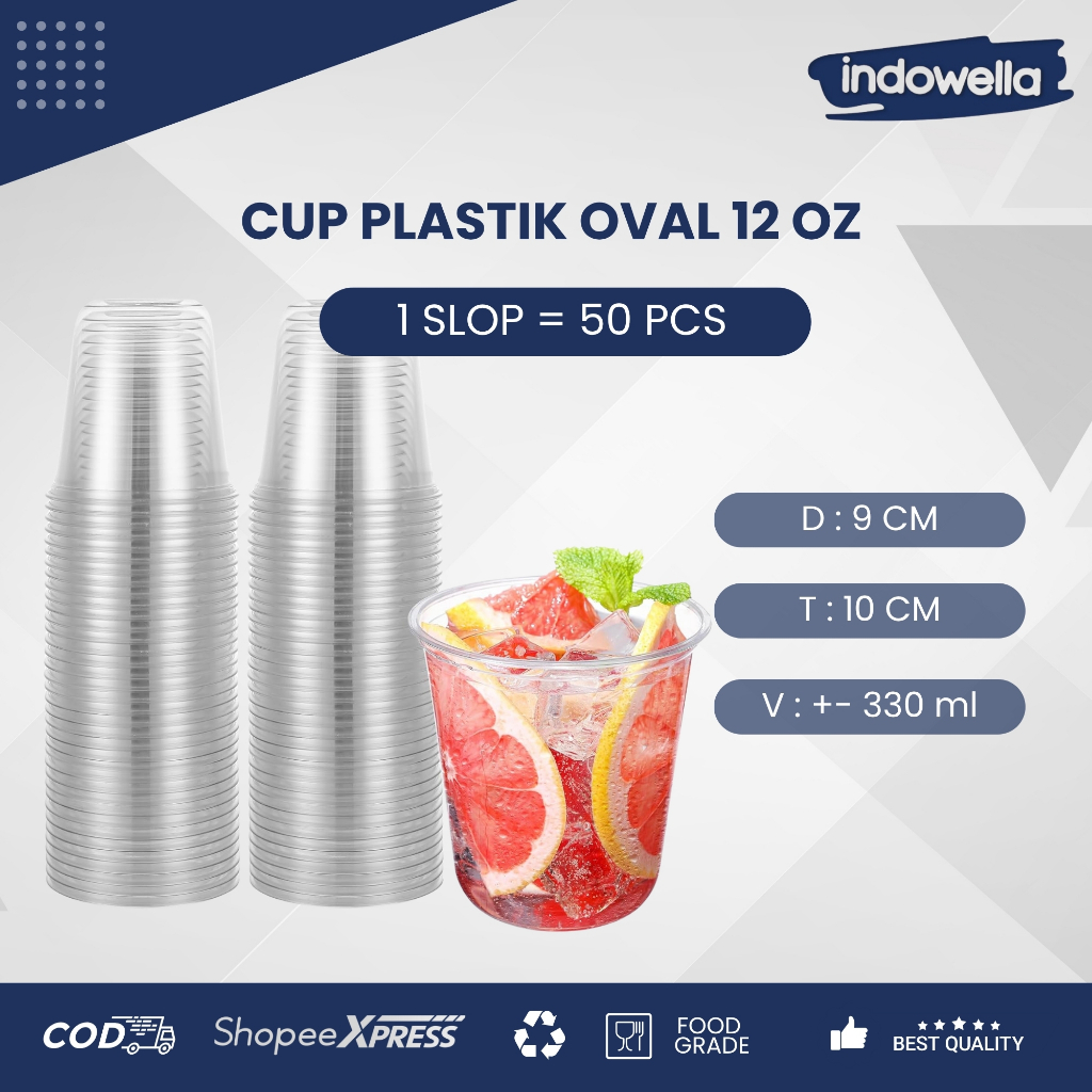 Gelas / Cup Plastik Oval 12 Oz