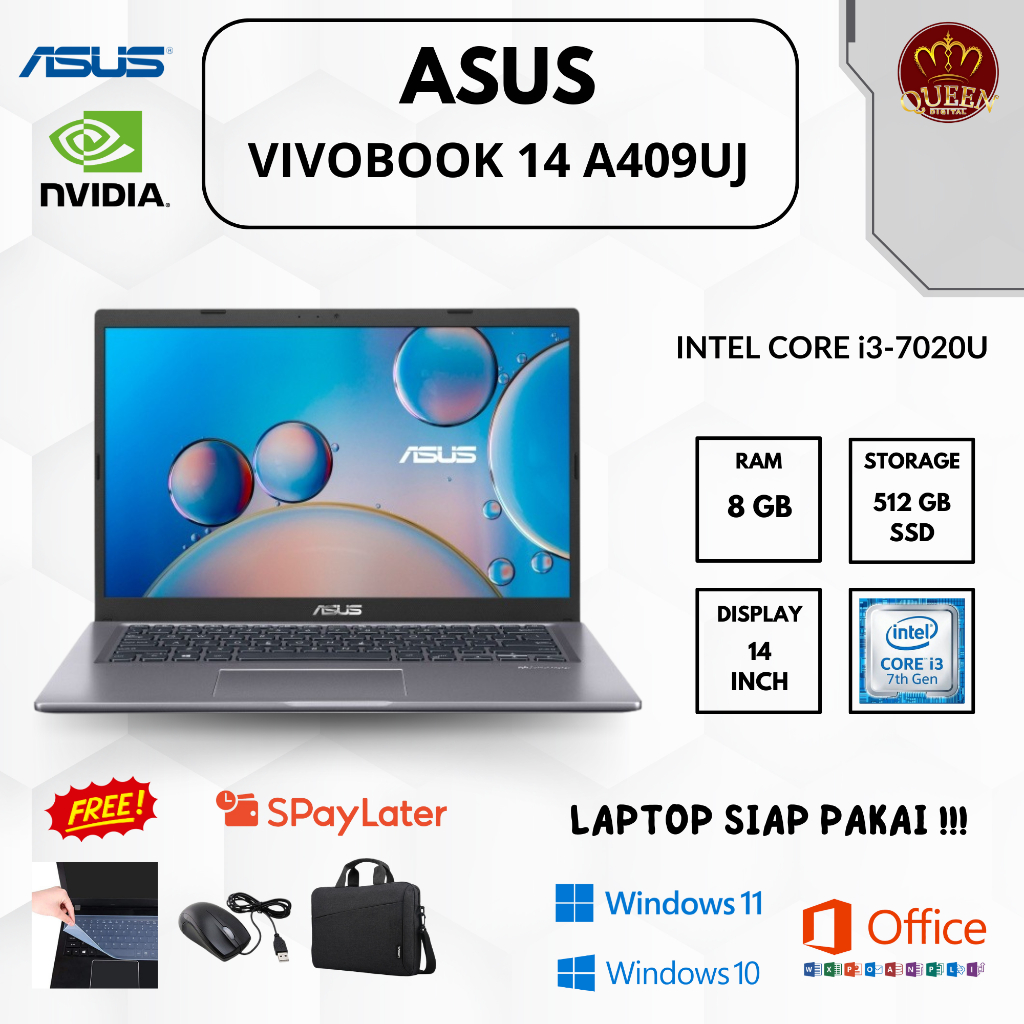 ASUS VIVOBOOK 14 A409UJ | INTEL CORE i3-7020U | NVIDIA MX230 | 8GB RAM | SSD 512GB | 14 INCH