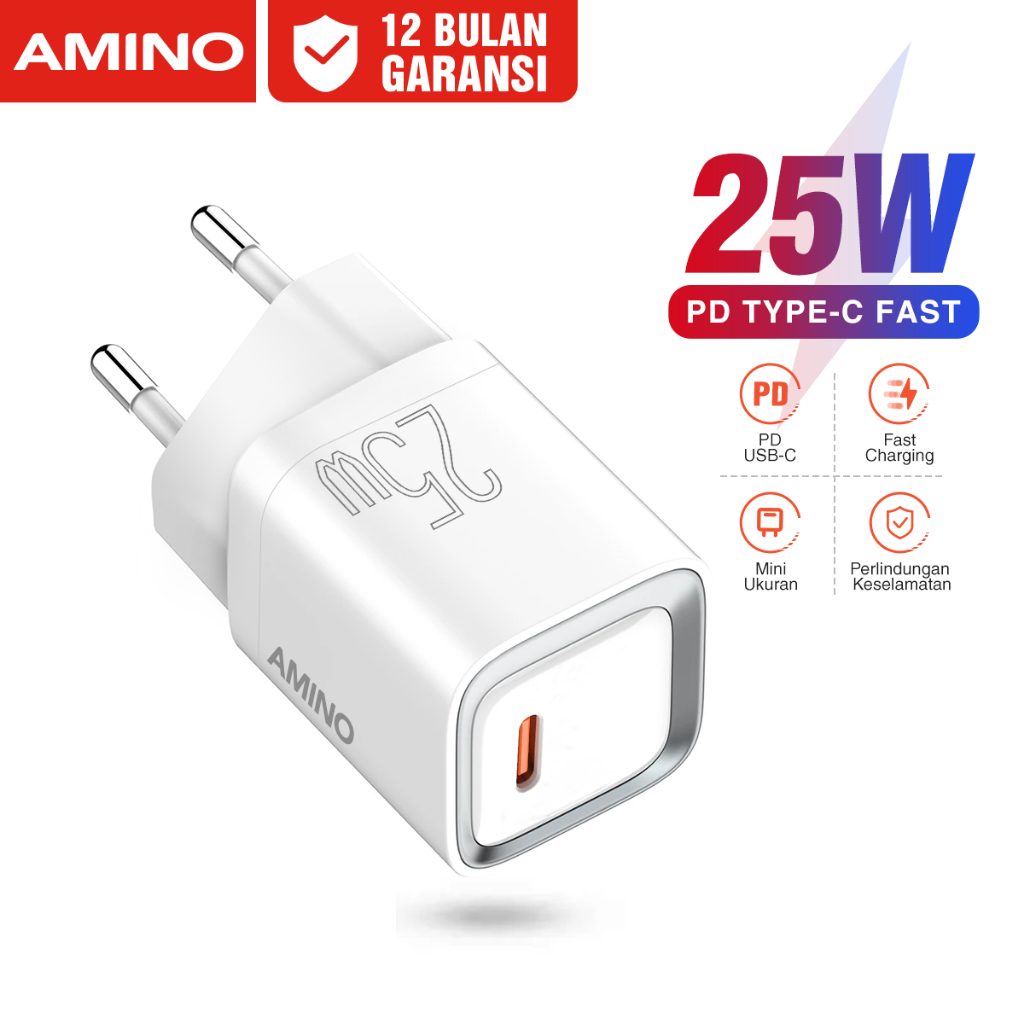 AMINO PD 25W Type C Mini Kepala Charger Super Smart USB C QC Fast Charging Untuk Iphone Samsung Xiao