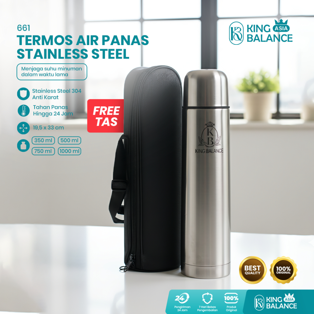 KING BALANCE Thermos Stainless Steel Air Panas – Thermos Air Panas Pencet Tahan Lama | 661
