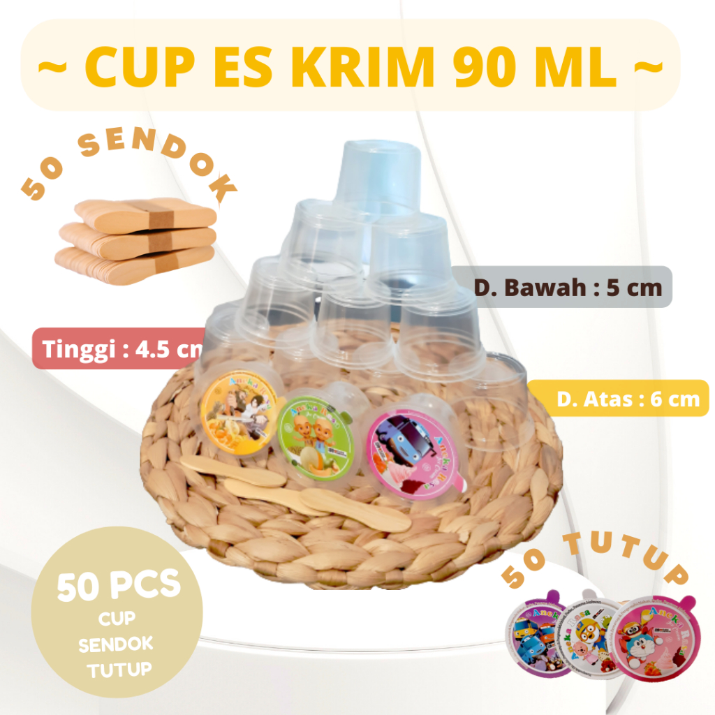 cup eskrim dan tutup 90ML, cup ice cream murah 50 ml, cup plastik es krim LENGKAP