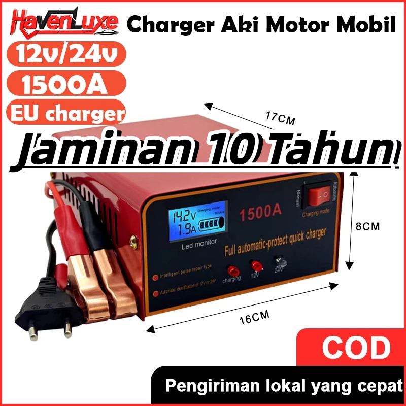 Jaminan 10 Tahun 1500A Charger Aki Motor Mobil 12V/24V / Otomatis Accu Kering Dan Basah / Casan Aki 