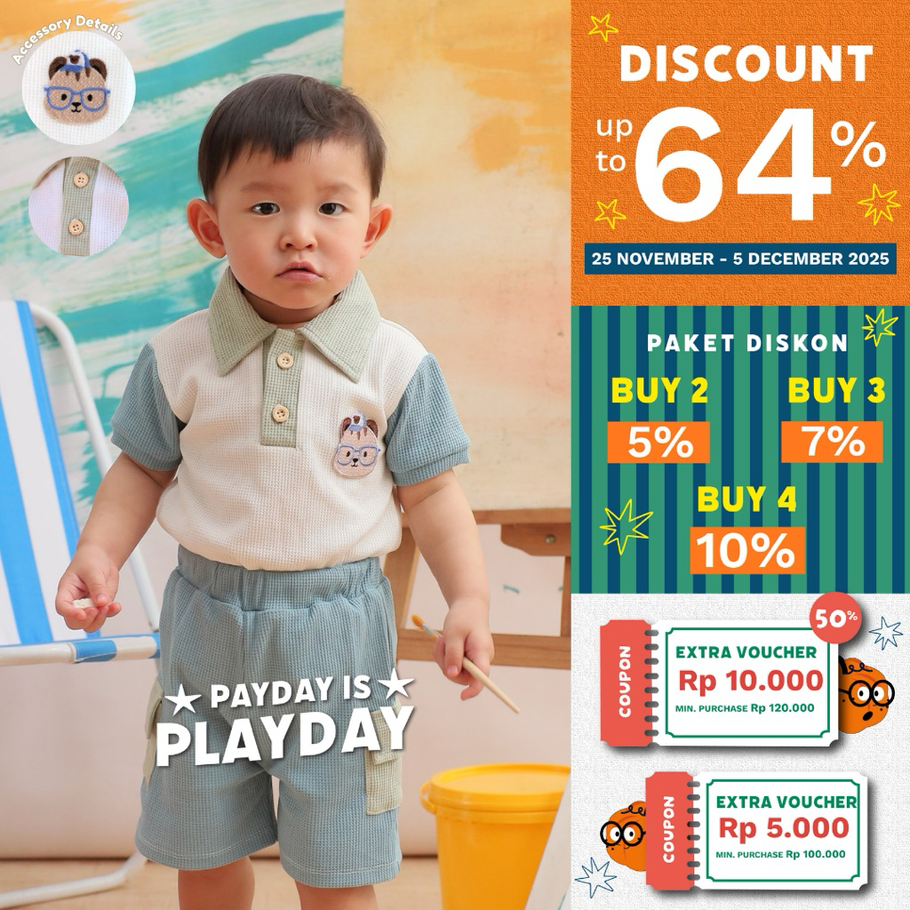 Setelan Anak Laki-Laki - Preppy Set - Tiny Palettes - Happy Pumpkin