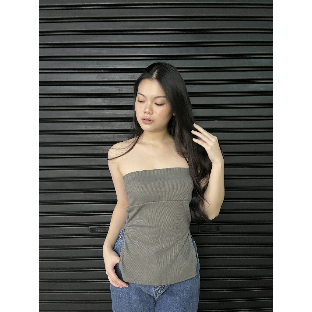 Lassmee | BRIE Atasan Kemben Wanita Slit Korean Style / Knit Tube Top