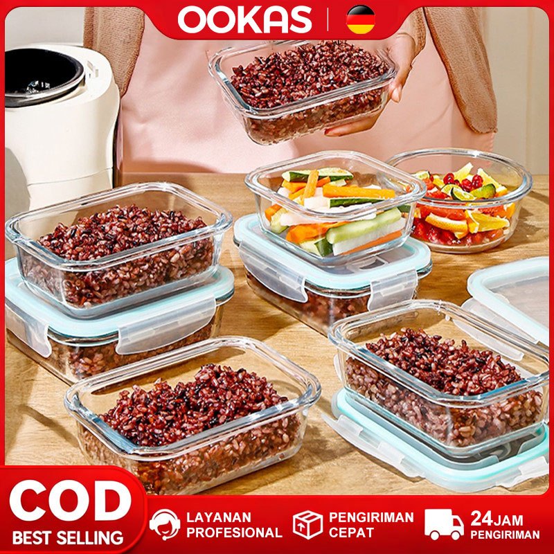 OOKAS tempat makan kaca Kotak Makan Siang Kaca kotak makan kaca lunch box kaca kotak