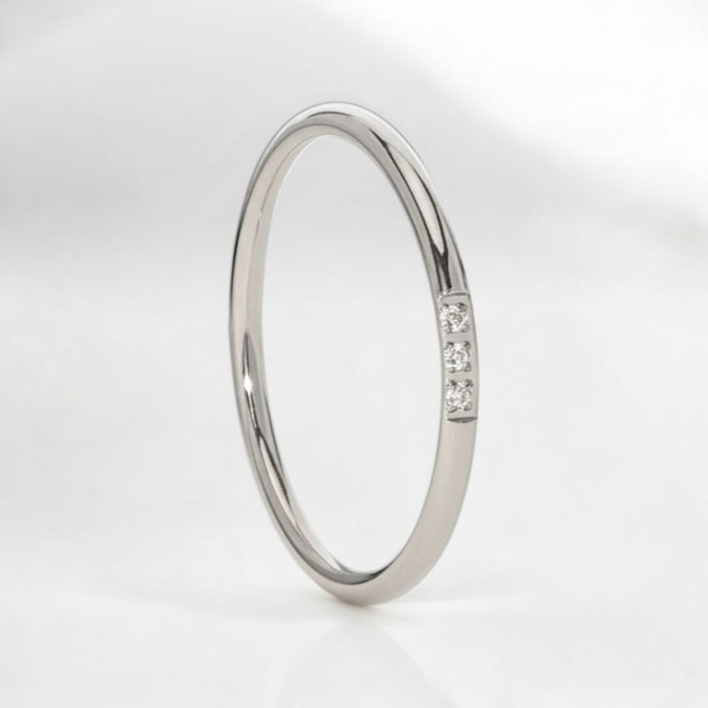 Cincin Titanium Putih Tipis 3 Permata Korea - Anti luntur Warna Silver Untuk Wanita Remaja Dewasa