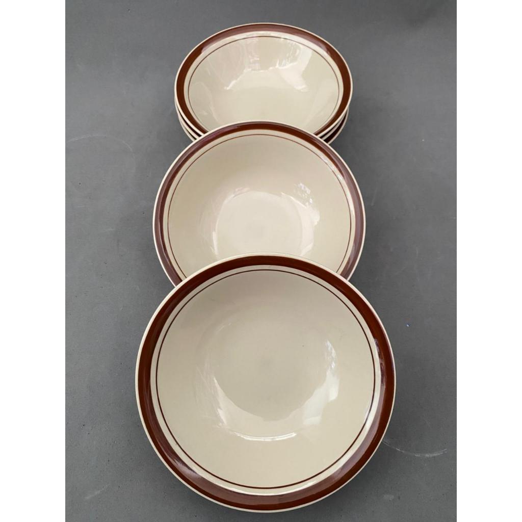 12 PCS Mangkok Keramik List Coklat / Mangkok Bakso / Mangkok Makan / Mangkok Keramik 1 Lusin