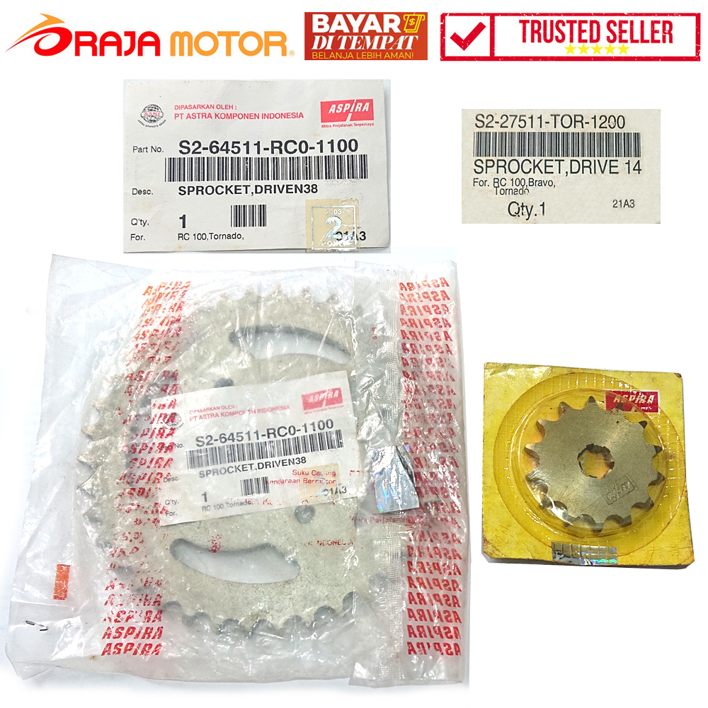 COD READY - Aspira Gir Set Depan Belakang Suzuki RC 100 / Tornado  428 - 38T dan 428-14T - RAJA MOTO