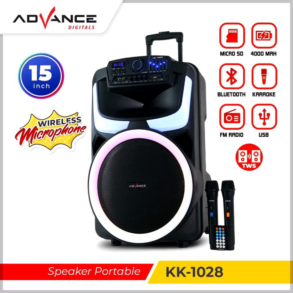 SPEAKER PORTEBEL BLUETOOTH 15 INCH MERK ADVACE ,BASS MANTAP