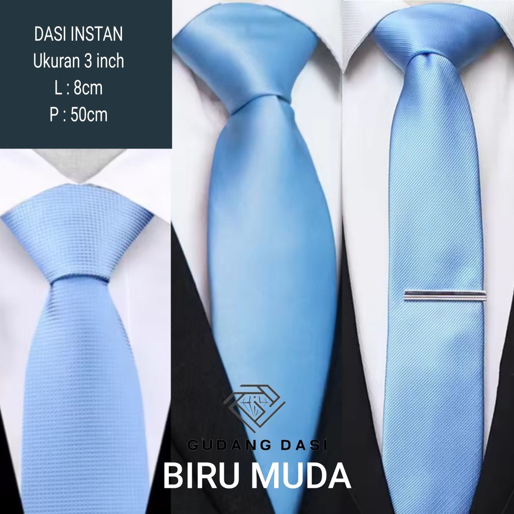 GUDANG DASI - Nick Tie Dasi Slim Fit Pria Dasi Instan Biru Muda Dasi Siap Pakai