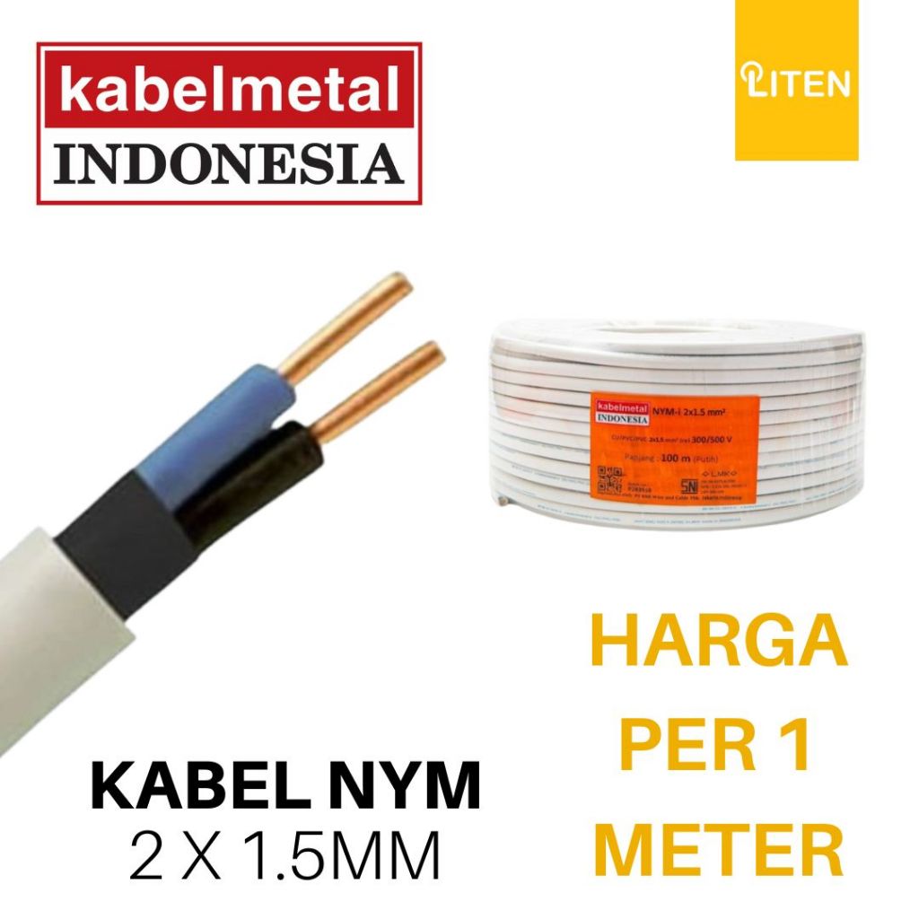 Kabel NYM 2x1.5 mm Per METER Kabel Listrik Kawat Tembaga Tunggal Kabel Metal Indonesia NYM 2x1,5 Per