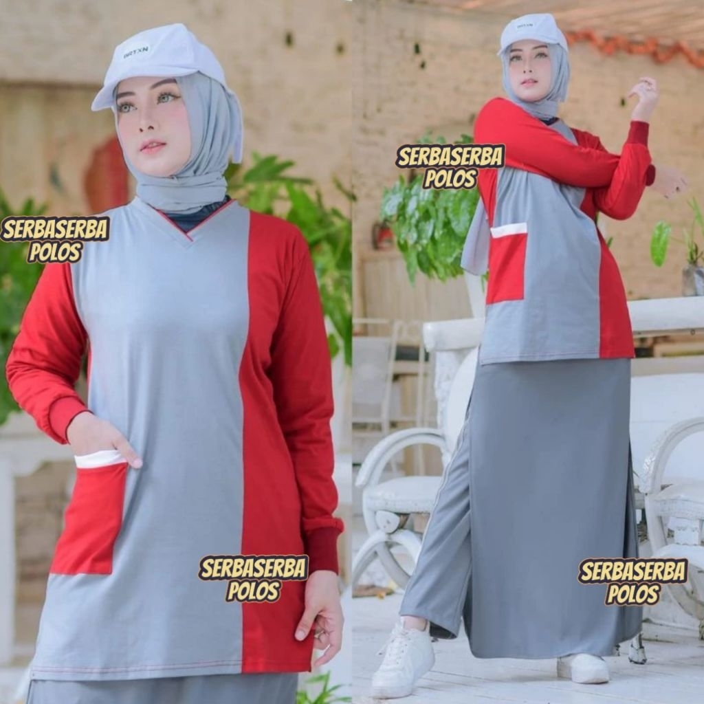 Setelan baju olahraga senam tunik wanita muslimah celana rok (ROCELA) / setelan Baju senam muslimah