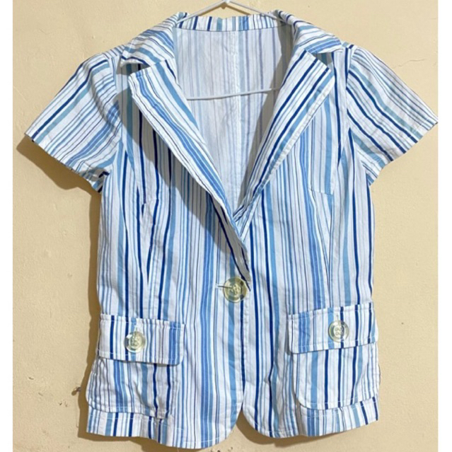 Blazer salur biru crop