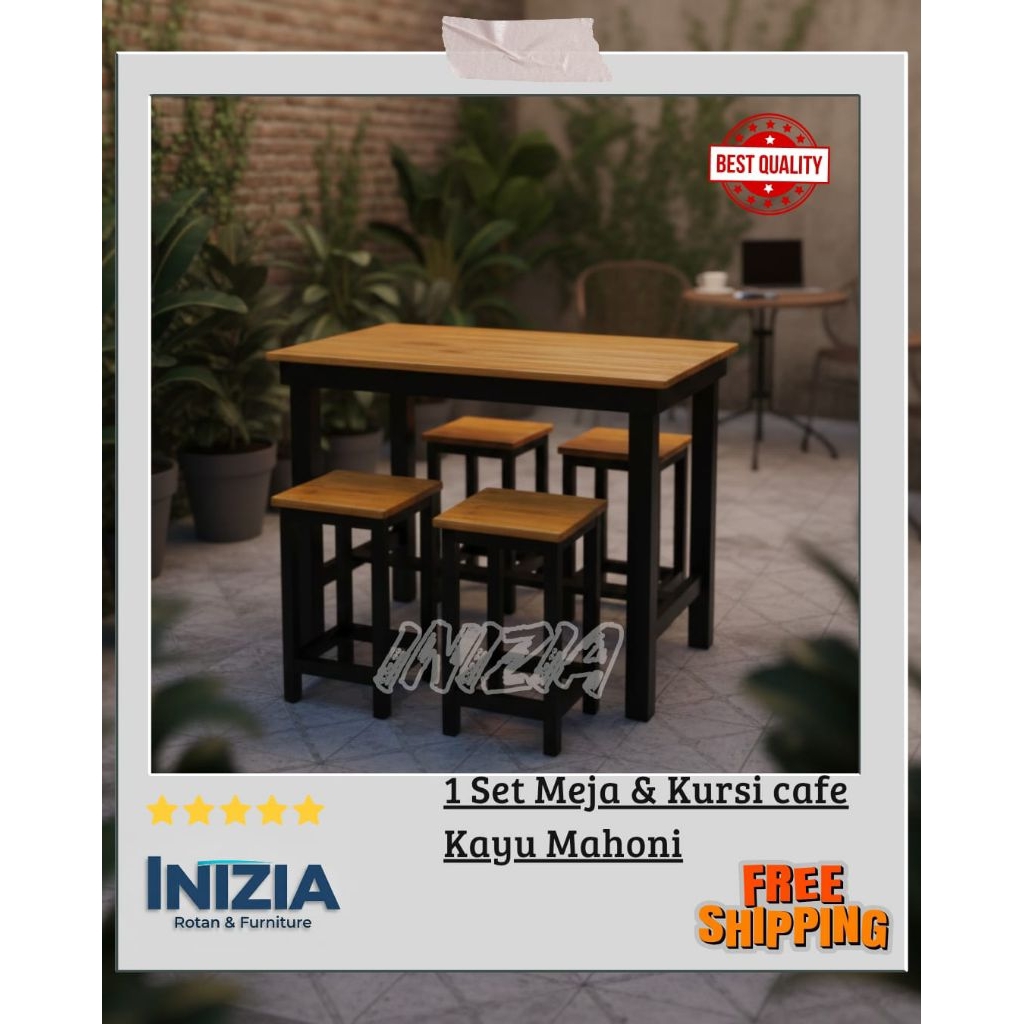 TERMURAH Set meja kayu finishing Meja cafe kayu panjang