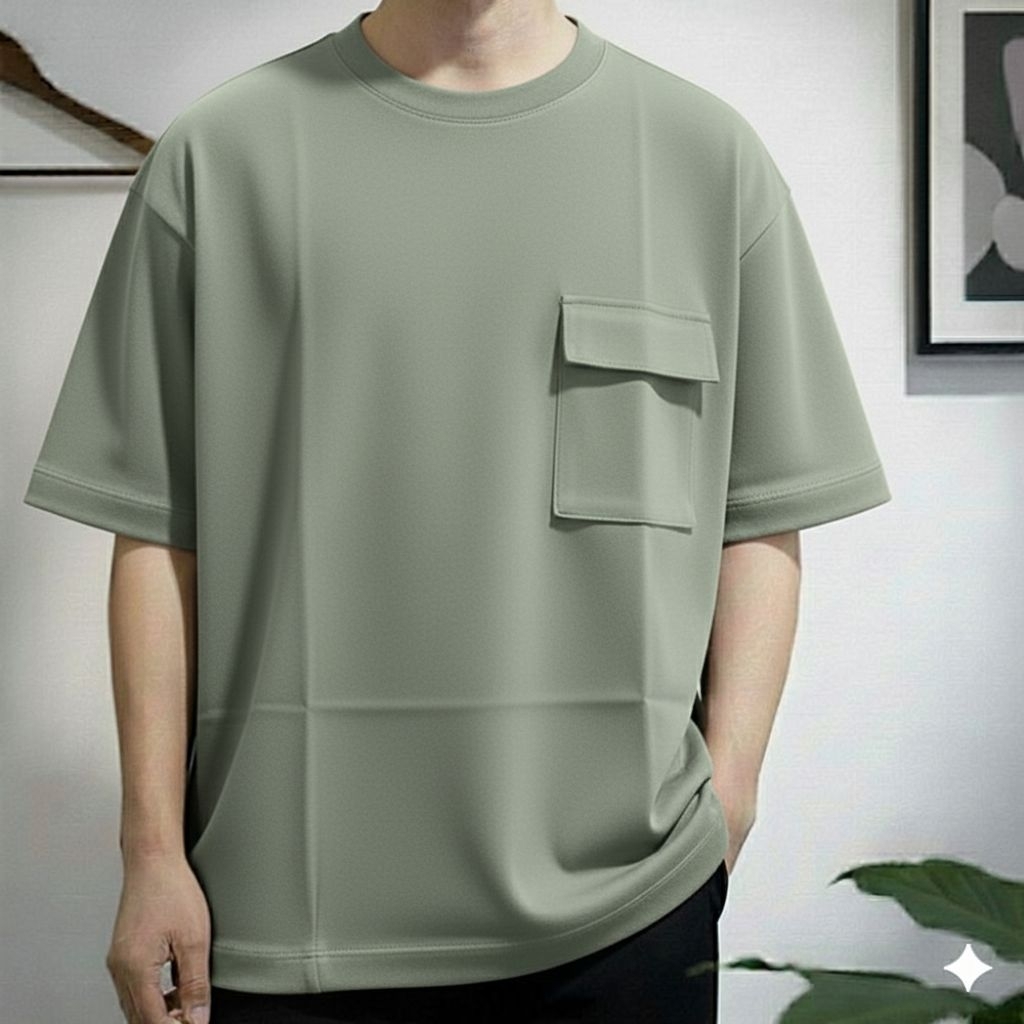 KAOS POLOS PRIA OVERSIZE PUTIH SAKU DEPAN Cotton Combed 24s Basic T-Shirt Unisex Lengan Pendek Premi