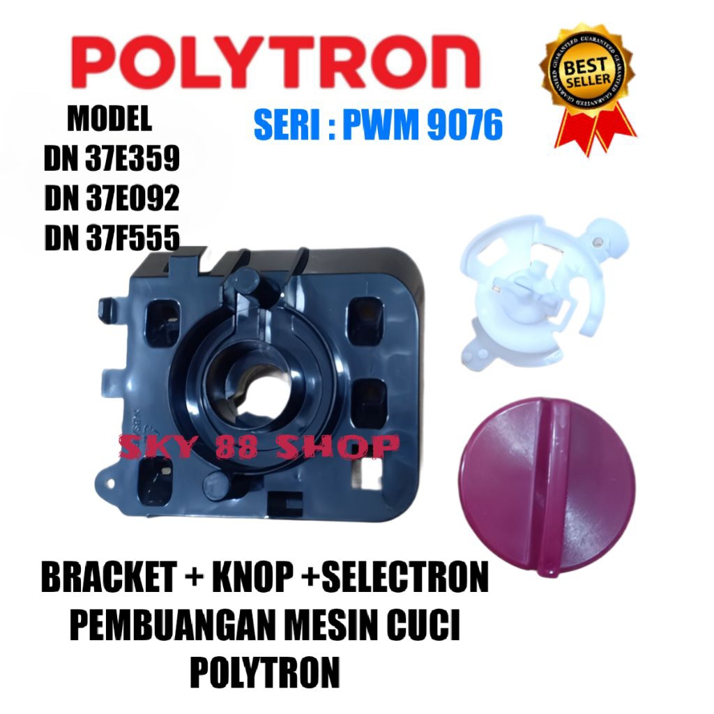 [ 1 SET ] BRACKET KOTAK + KNOP MARON + SELECTOR PEMBUANGAN MESIN CUCI POLYTRON 2 TABUNG PWM 9076