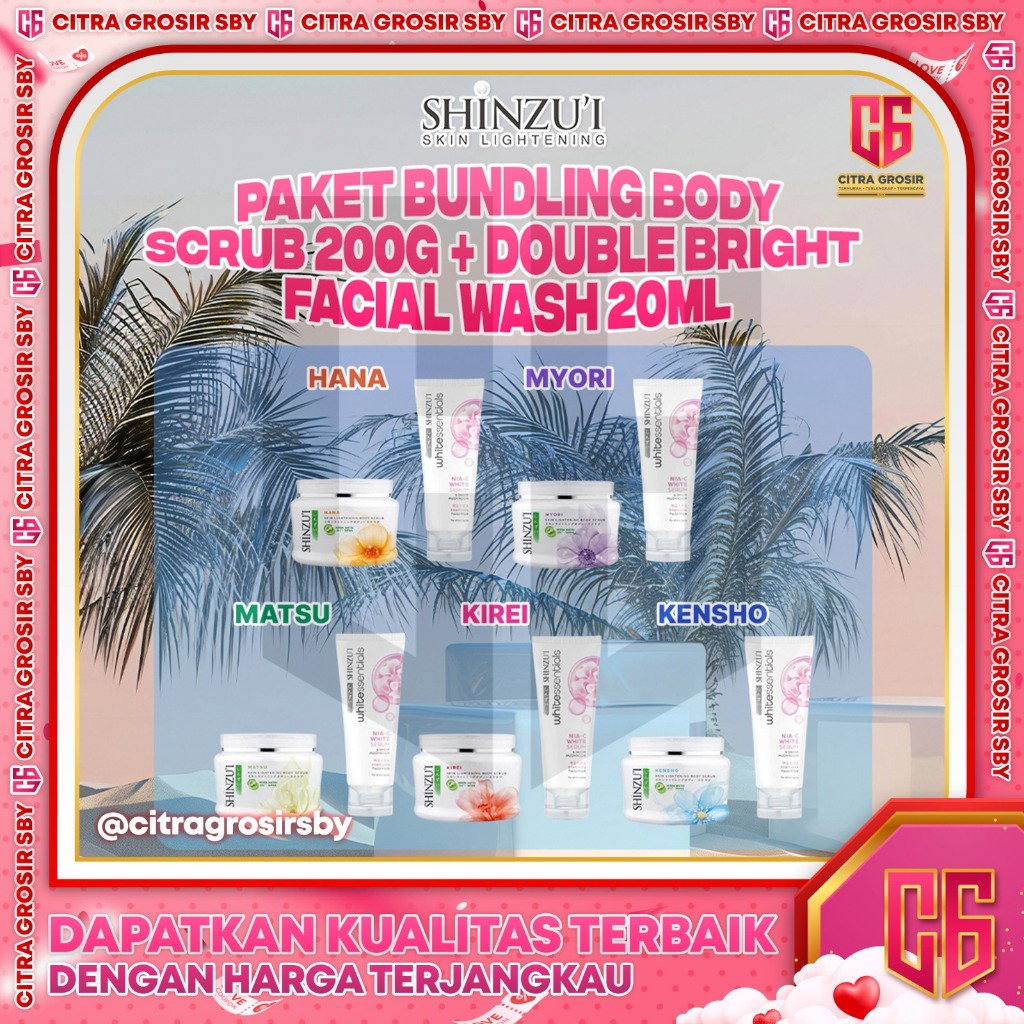 [BUNDLING 2PCS] Shinzui Body Scrub 200gr + Facial Wash White Double Bright 20mL | Lulur Cerahkan Kul