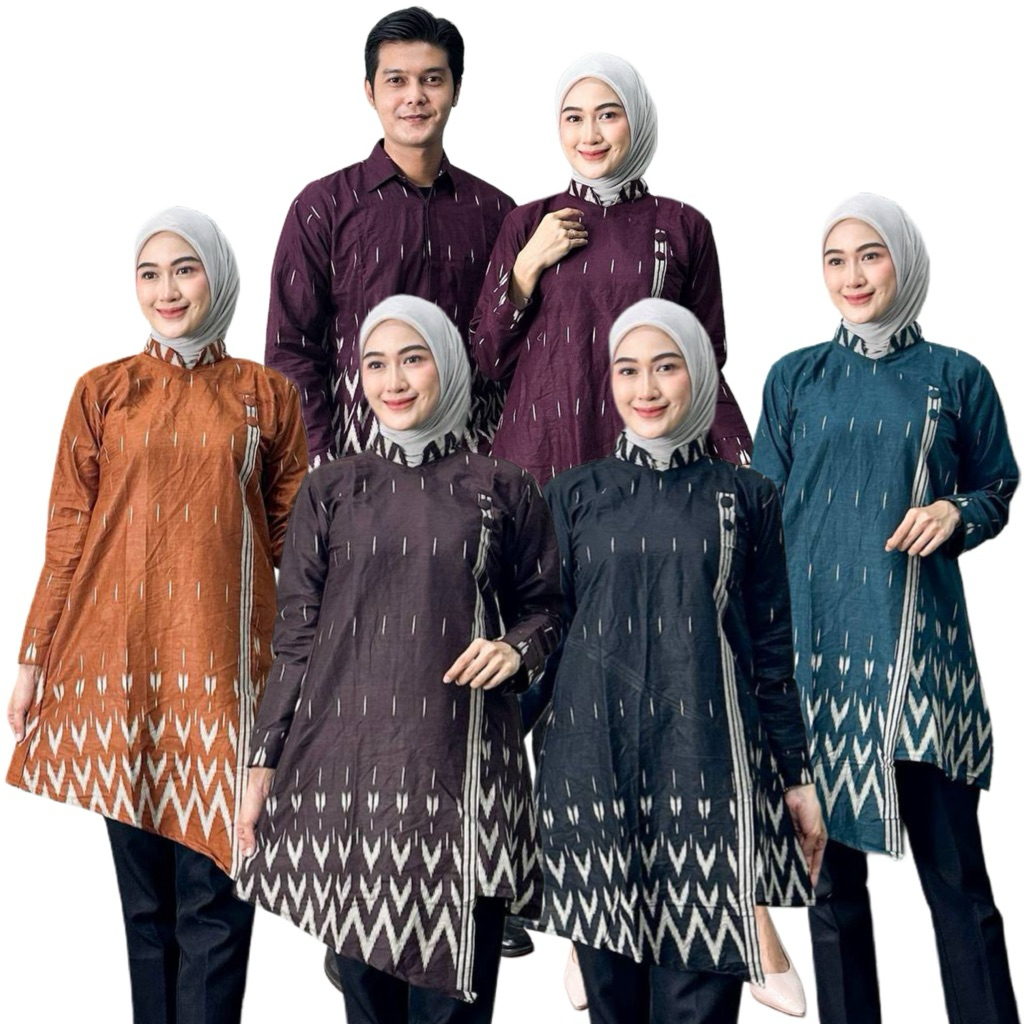 Batik Couple Tunik Wanita Modern Batik Kekinian Seragam Batik Kerja Motif Songket Azzura