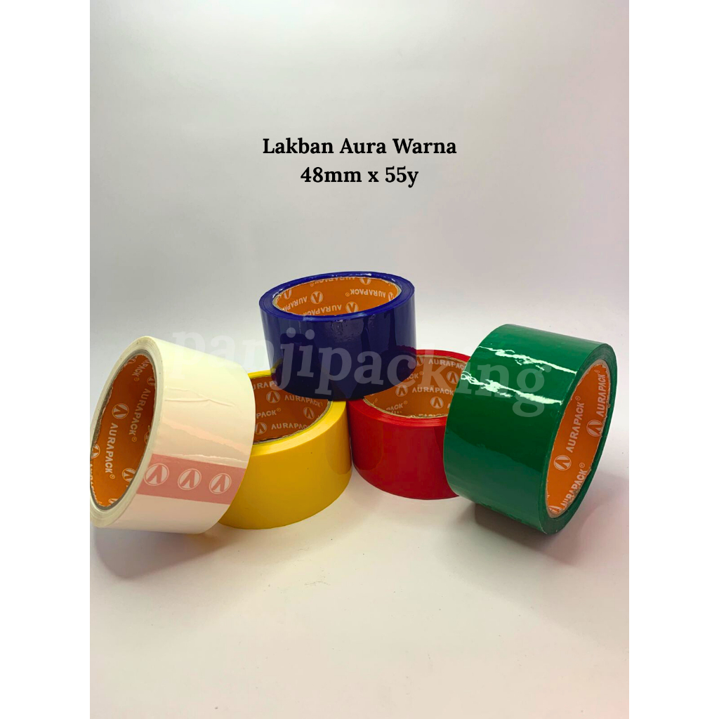 Lakban Warna OPP plastik selotip merah biru kuning putih hijau 2 inchi solasi Aurapack 48mm