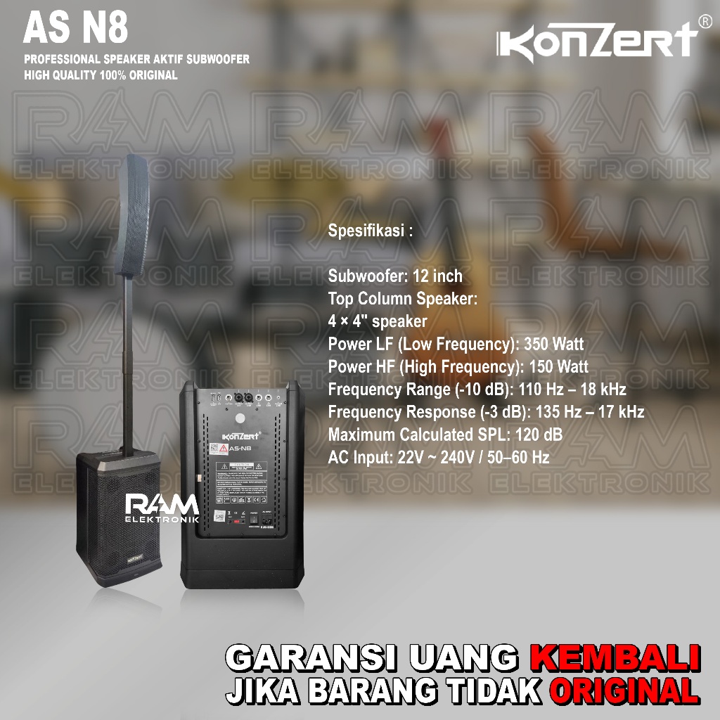 Speaker Aktif Column Satelite 12 Inch KONZERT AS N8 | AS N 8 Original By AUDIO SEVEN