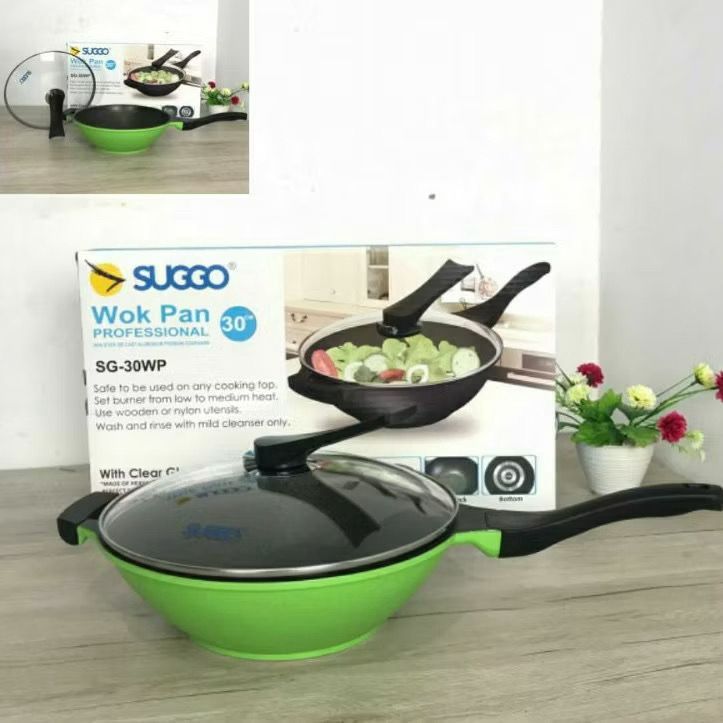 SUGGO WOK PAN 28CM 30CM 32CM / Panci Anti Lengket / Wok Pan Kaca Berkualitas