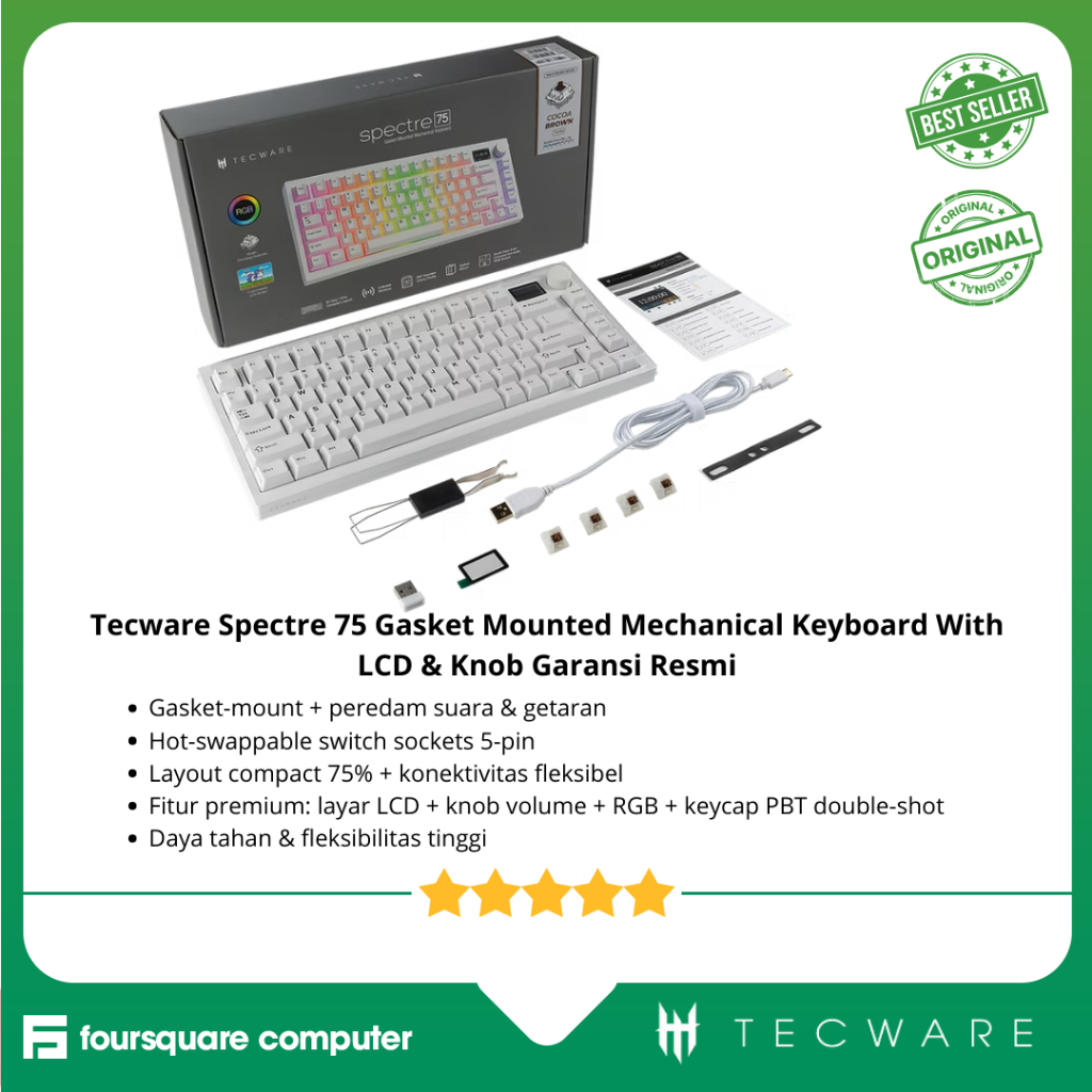 Tecware Spectre 75 Gasket Mounted Mechanical Keyboard With LCD & Knob Garansi Resmi