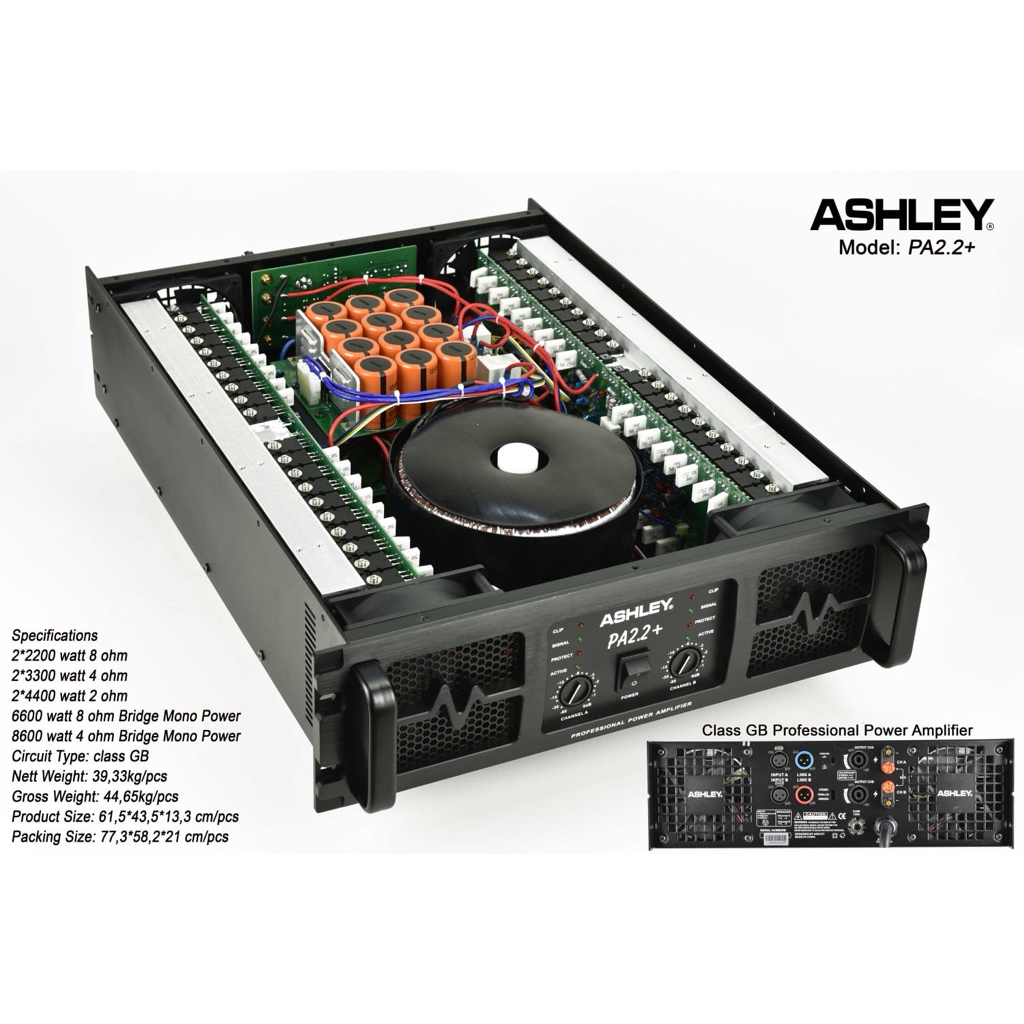 POWER ASHLEY 2 CHANNEL CLASS GB PA2.2+ PA 2.2+ ORIGINAL ASHLEY GARANSI RESMI 1 TAHUN 2X2200WATT UNTU