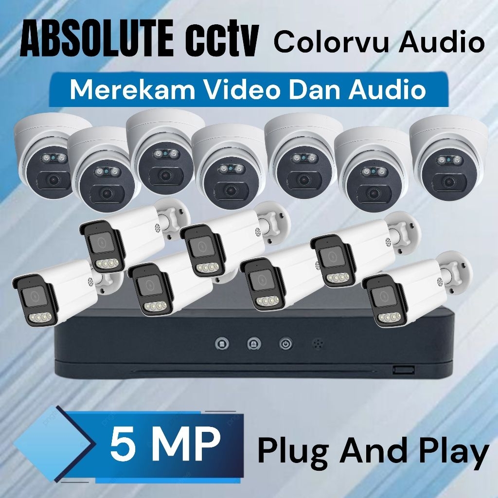 Paket Cctv 16ch 14 Camera 5mp 1080p Colorvu Audio Malam tetap Warna dan Rekam Suara