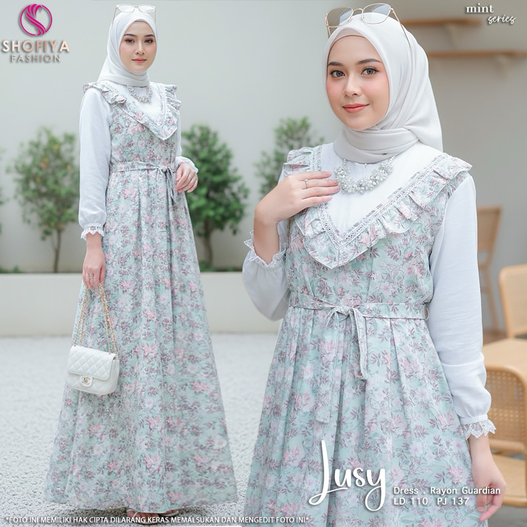 Lusy Dress Original Shofiya Matt Rayon Guardian Gamis Lusy Shofiya Motif Bunga Gamis Rayon Original 