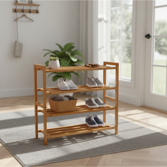 Rak Sepatu Kayu Susun Tempat Sepatu Hiasan Pot Bunga Rak Kayu 4 Tingkat Minimalis