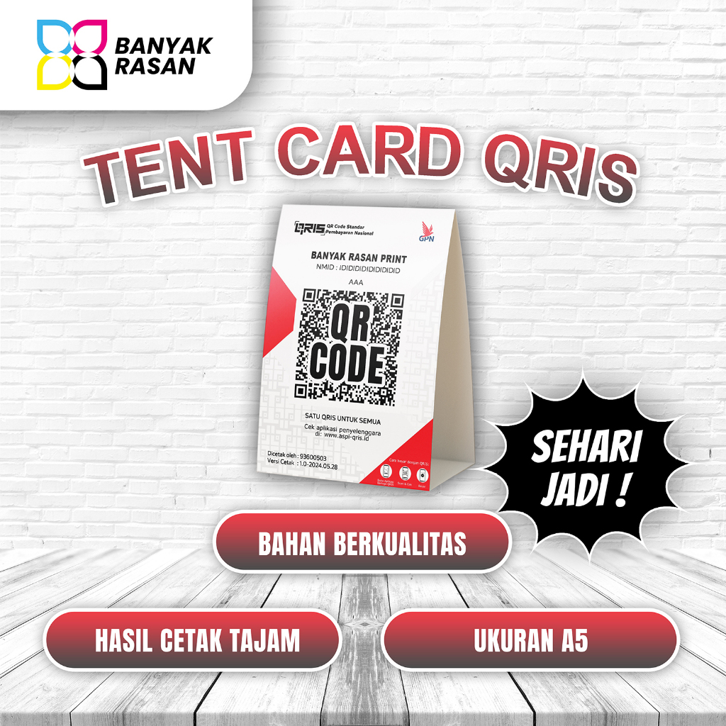 Cetak Table Tent/Tent Card QRIS | Tanpa Minimal Order | TENT CARD QRIS