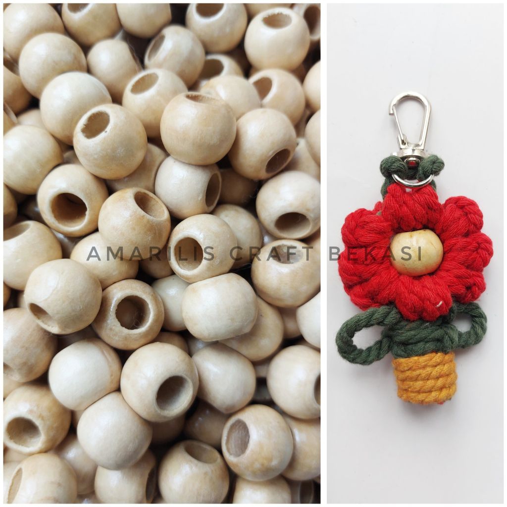 [20pcs] Manik Bulat Kayu 15MM Lubang Besar