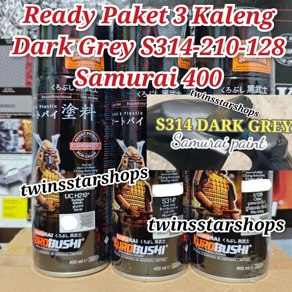 Pilok Pylox Cat Samurai Paket 3 Kaleng Dark Grey S314 Abu Gelap Metalik 314 Epoxy Surfacer 210 Clear